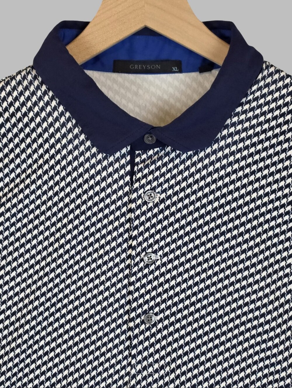 Greyson Golf Polo Shirt Men's XL Navy Houndstooth Print Performance Pattern Blue